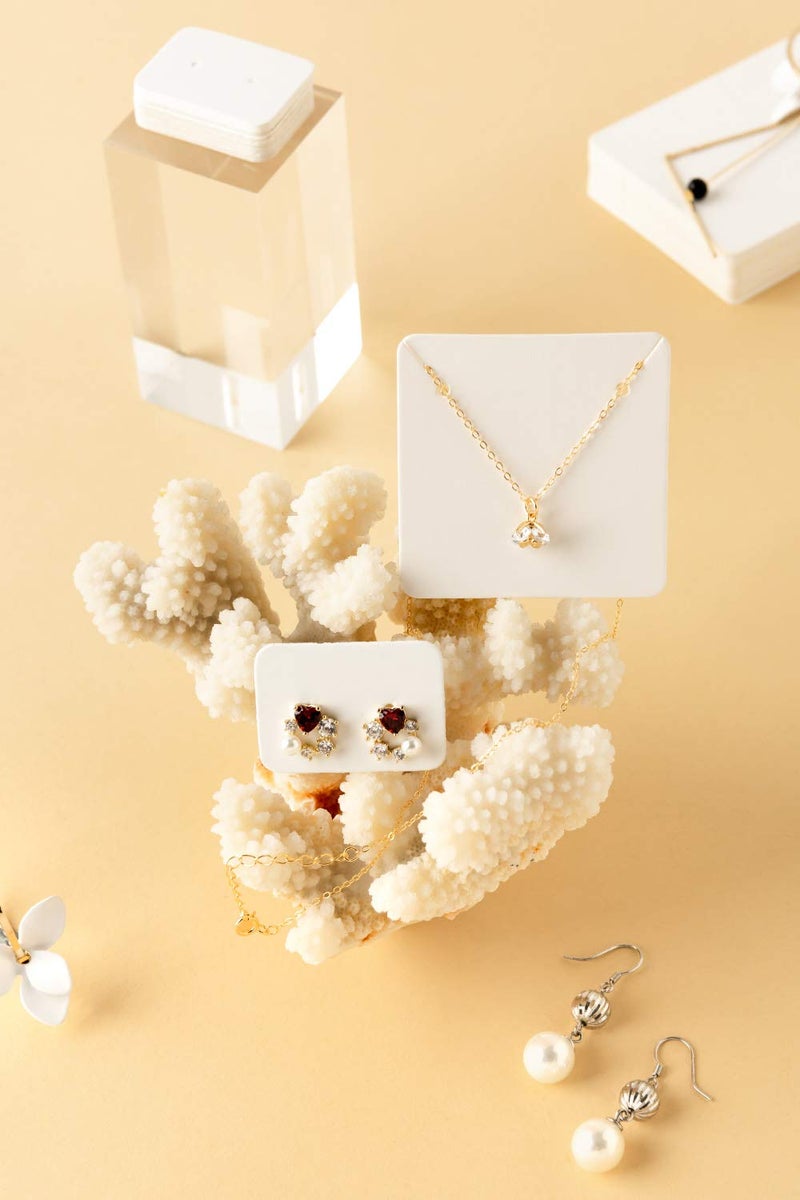 Calculs Jewelry Cards for Necklace and Earrings Display Bracelet Card Holder, Multi-Size Blank Paper Tags for DIY Ear Studs and Necklace | 300 Pcs/Set White - Image 3